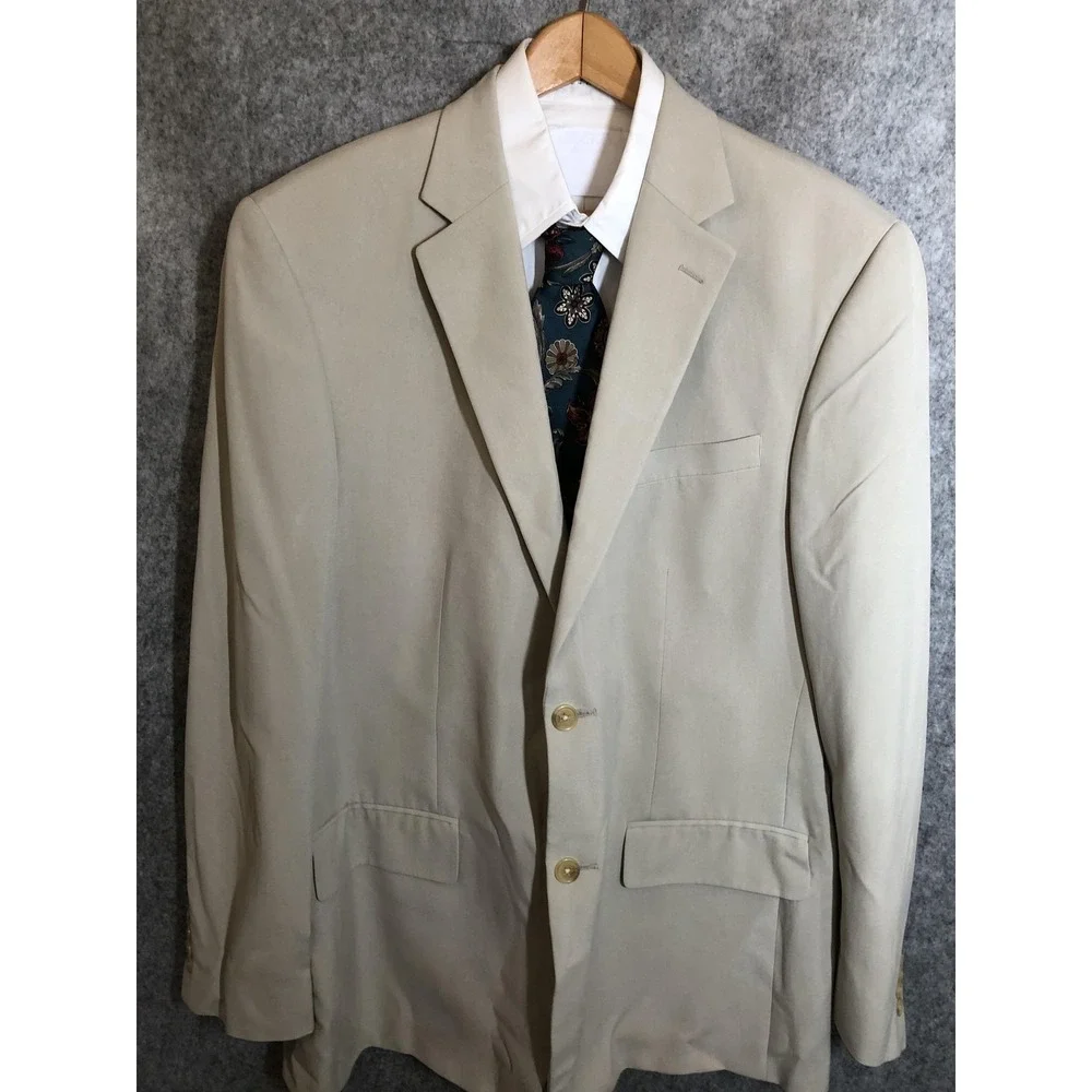 Nautica Blazer Mens 44L Beige Tan Silk Suit Coat Jacket Career Casual Classic